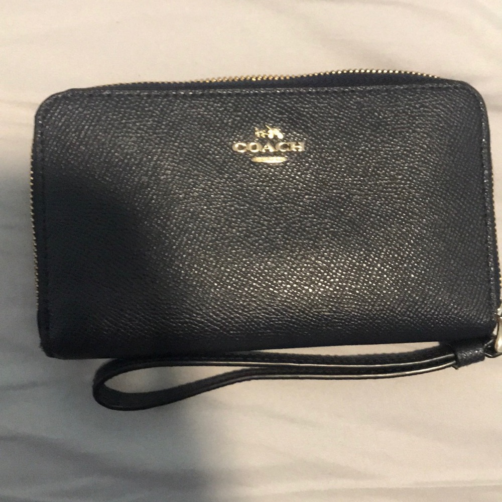 Navy Blue Coach Leather Wristlet